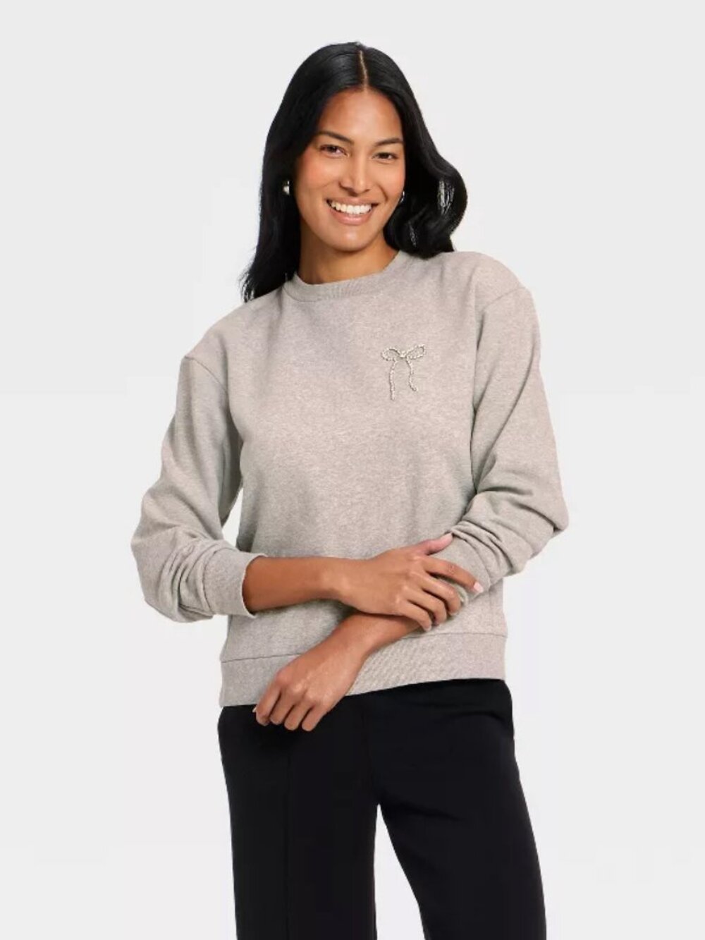 A New Day Women's Bow Embellished Sweatshirt (M) - NWT - Picture 2 of 5